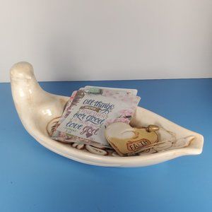 Vintage 1966 Handmade Ceramic Floral Bird Dish Decorative Folk Pottery "Maggie"